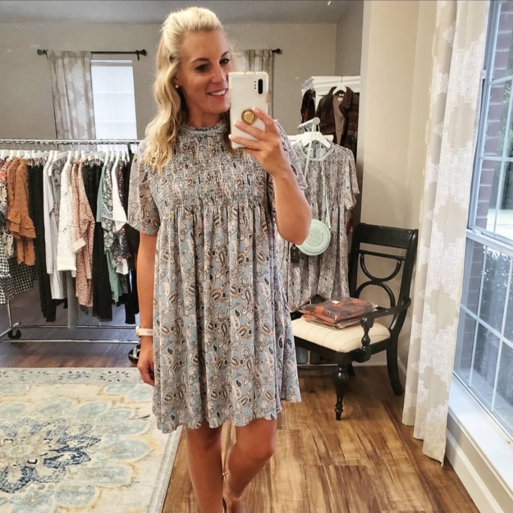 Blue Paisley Smocked Dress